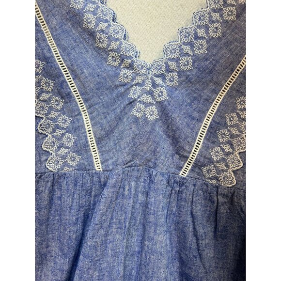 Isabel Maternity Womens Embroidered Chambray V-Neck Blouse Sleeveless Sz XS Blue - Picture 7 of 11